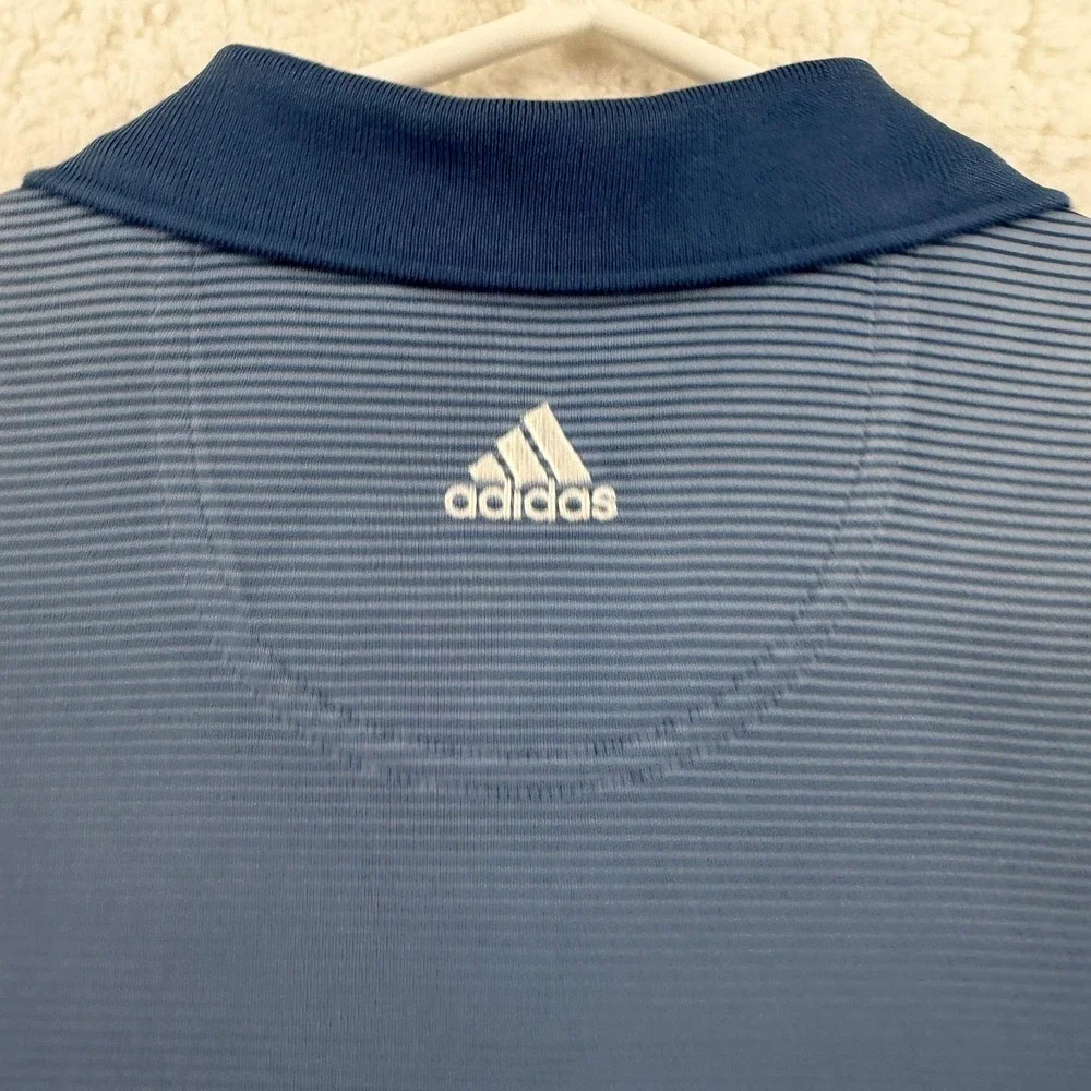 Adidas Polo Shirt Mens Small Blue‎ Stripe Golf Performance Athletic Clima Cool